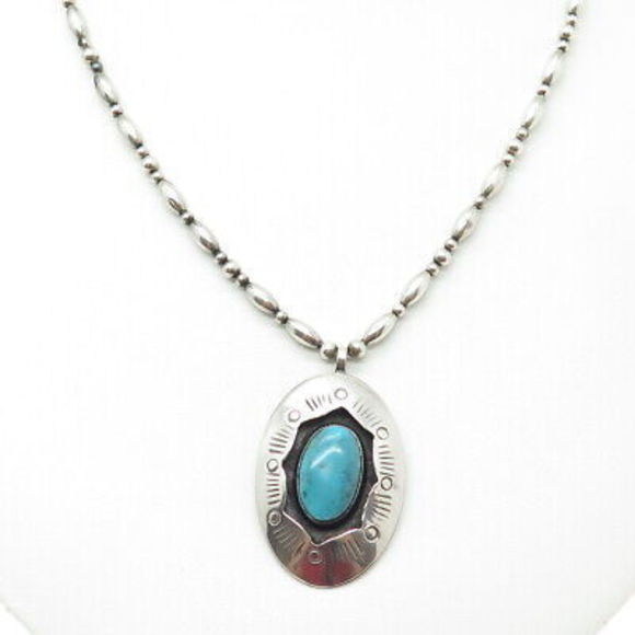 CHARLIE JOHN NAVAHO Old Pawn 925 Sterling Silver Vintage Turquoise Necklace 20" - Picture 5 of 7